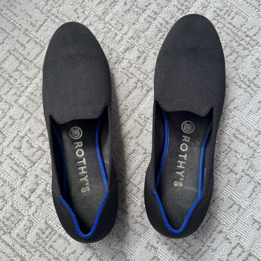 Rothy's Black Flats with Blue Trim
